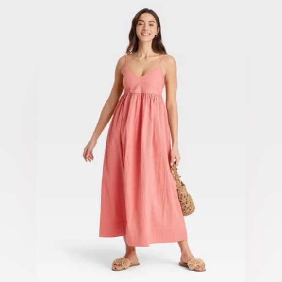 Women’s A New Day Coral Seersucker Maxi A-Line Dress - Picture 1 of 4
